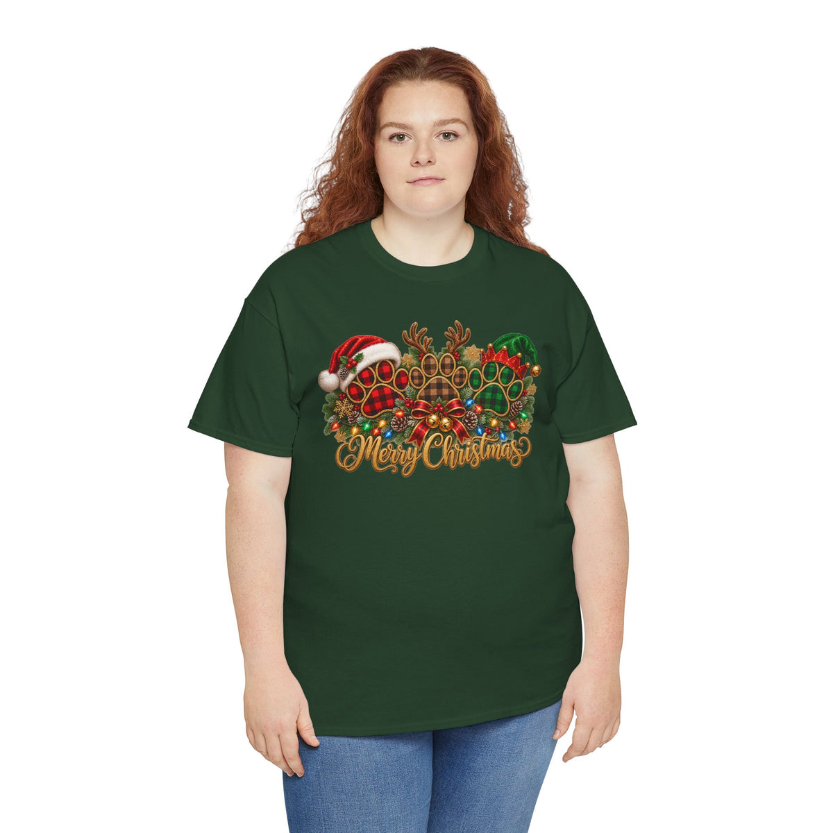 Merry Christmas Paw Prints Holiday Graphic Tee