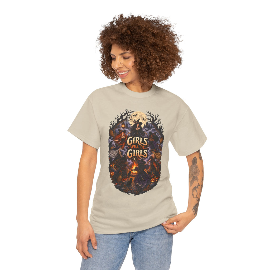 Girls Will Be Girls T-Shirt — Witchy Campfire Illustration Tee