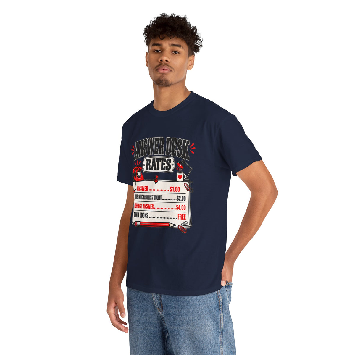 Answer Desk Rates T-Shirt — Funny Help Desk IT Support Tee ("Answer 1.00, Correct Answer 4.00")