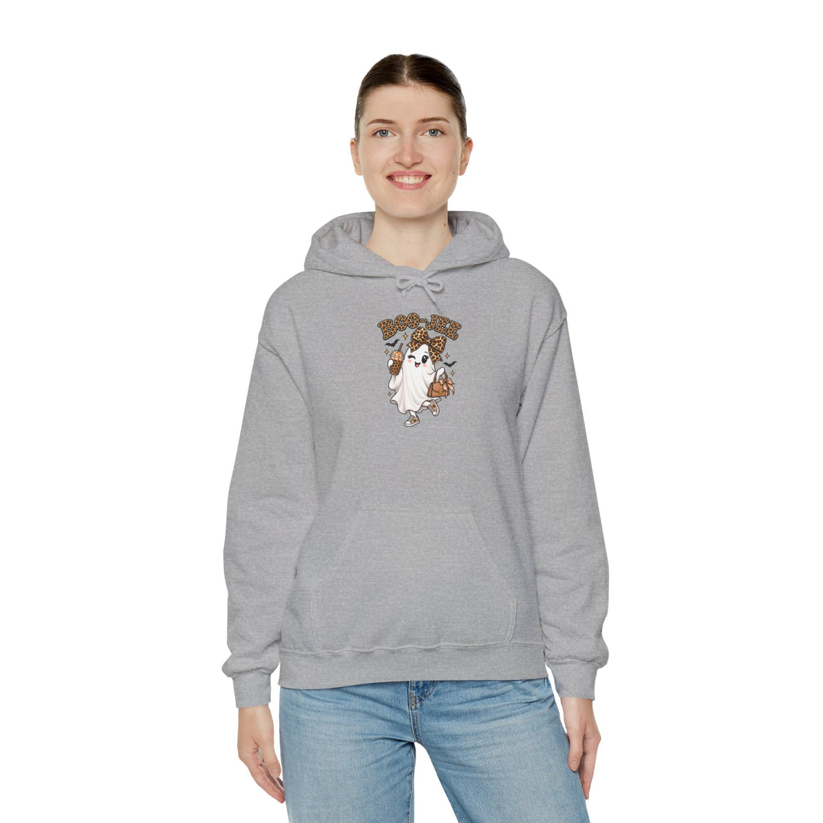 Leopard Bow Ghost Hoodie — Cute Halloween Pumpkin Sweatshirt