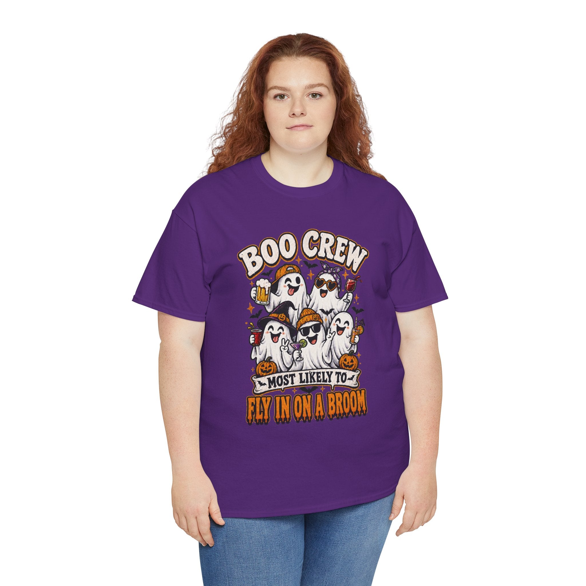 Boo Crew T-Shirt — “Most Likely to Fly on a Broom” Halloween Ghost Tee