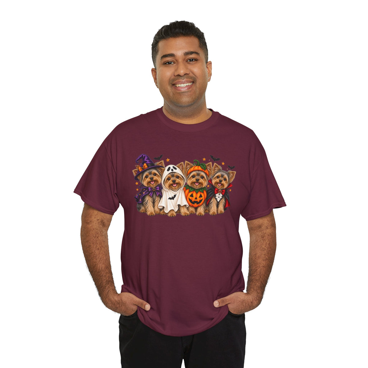 Halloween Yorkie T-Shirt — Cute Yorkies in Costumes (Pumpkin, Ghost, Witch, Vampire)