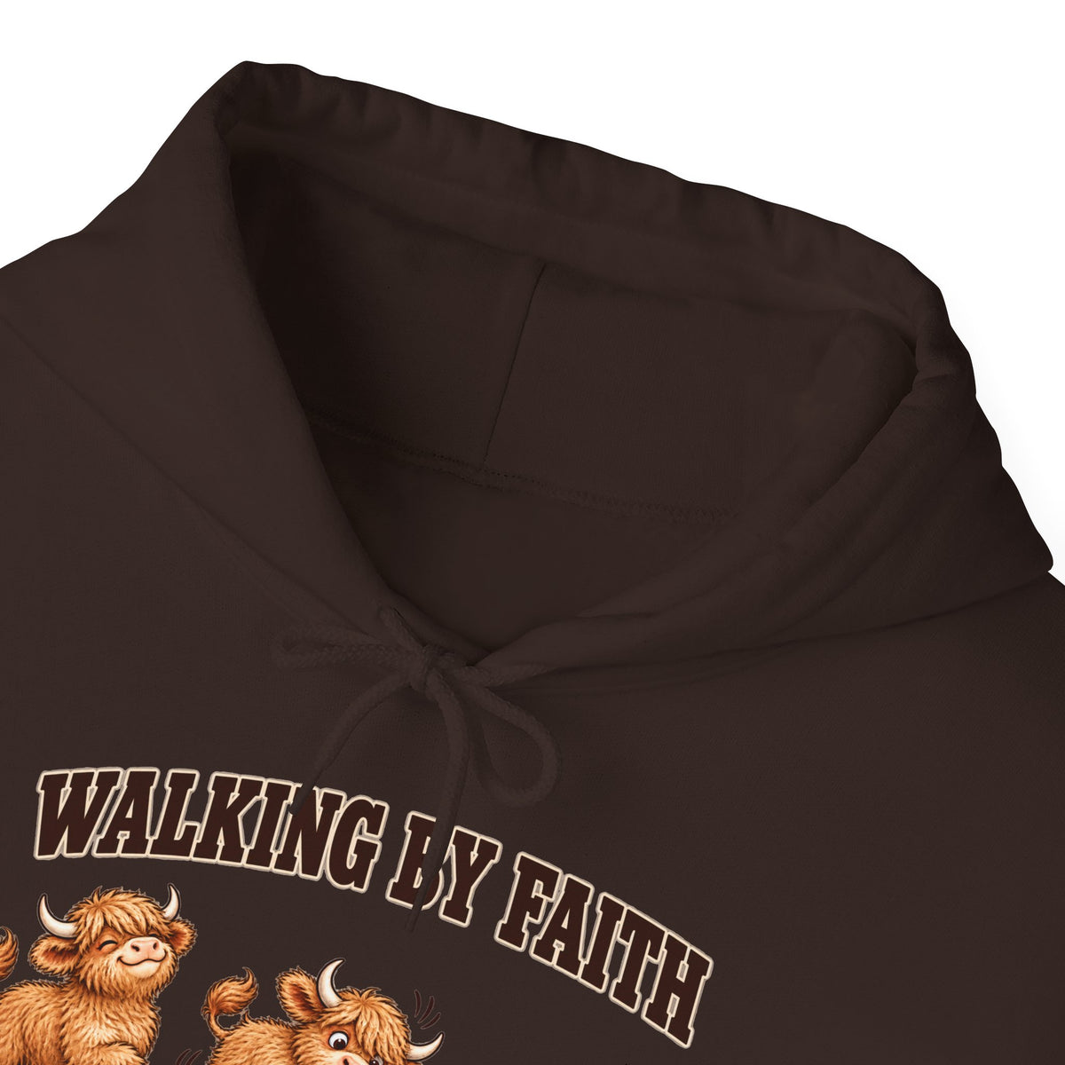 Walking by Faith Christian Highland Cow Hoodie