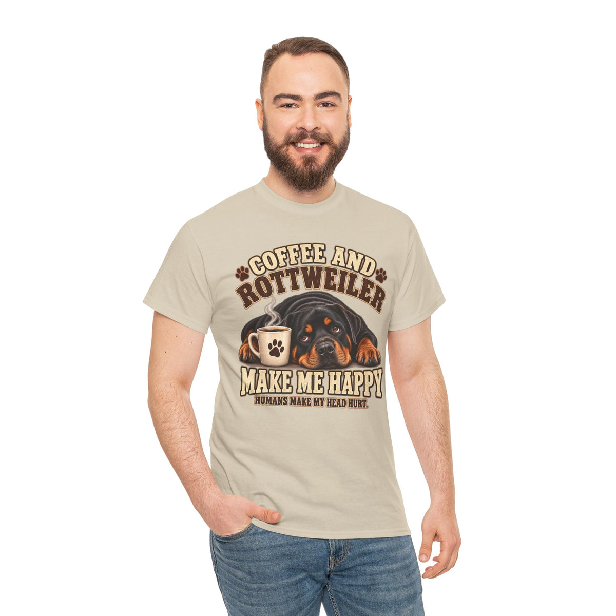 Coffee and Rottweiler Tee — "Coffee and Rottweiler Make Me Happy" Dog Lover Shirt
