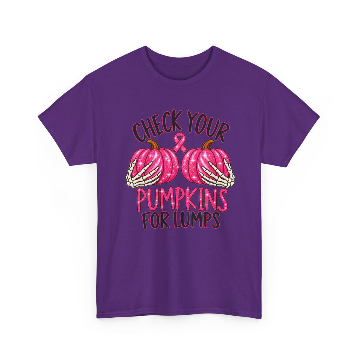Breast Cancer Awareness T-Shirt — "Check Your Pumpkins for Lumps" Pink Ribbon Tee