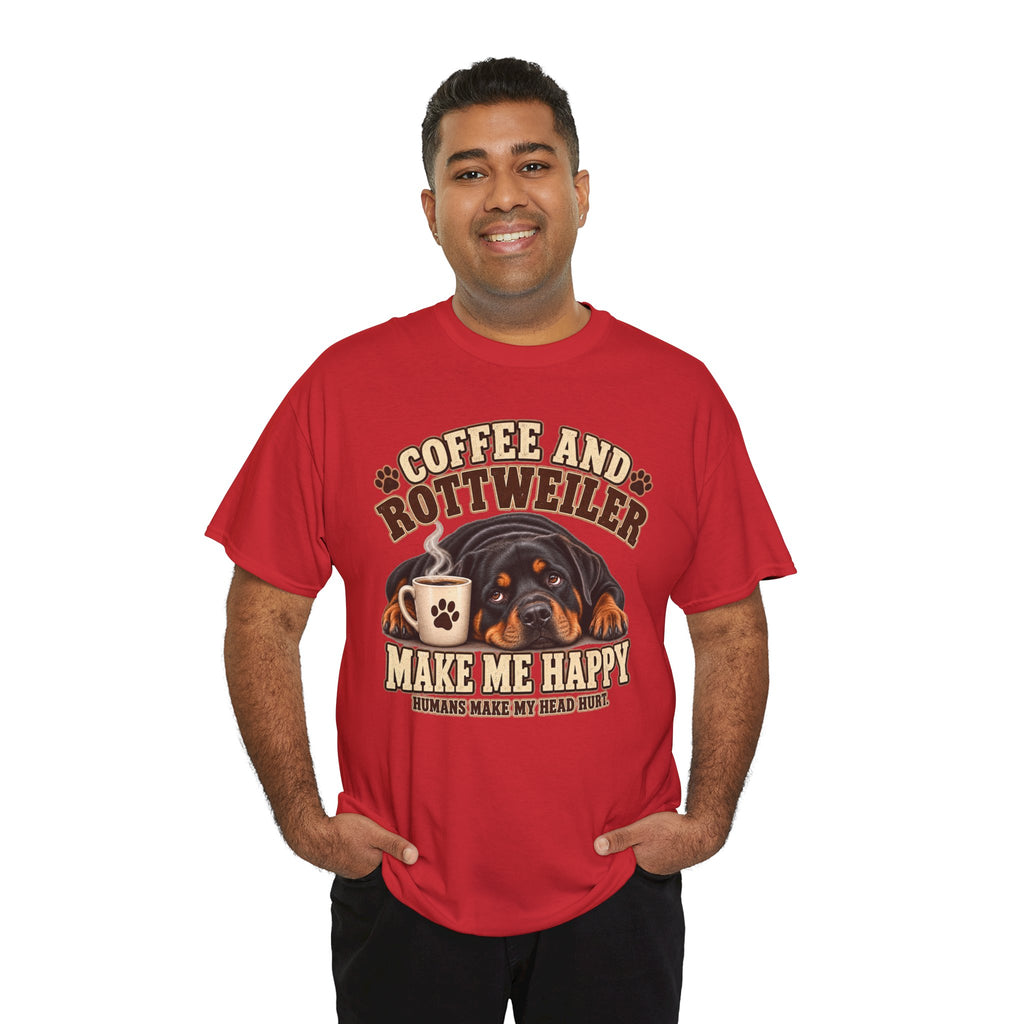Coffee and Rottweiler Tee — "Coffee and Rottweiler Make Me Happy" Dog Lover Shirt