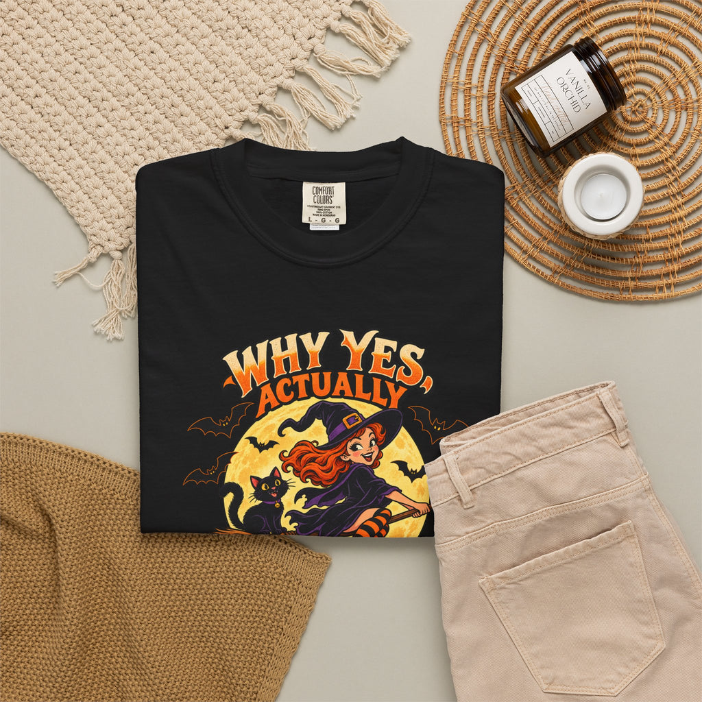 Witch Broom Halloween T-Shirt — "Why Yes Actually I Can Drive A Stick"