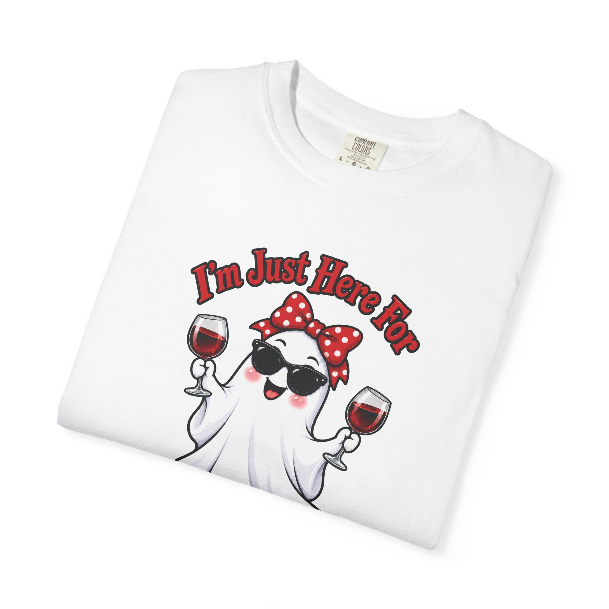 Wine Ghost T-Shirt — "I'm Just Here For The Spirits" Halloween Tee