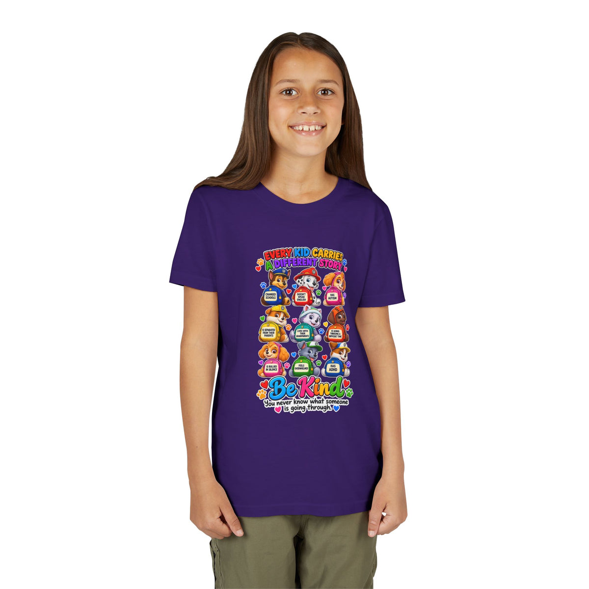Be Kind Youth Short Sleeve Tee – Colorful Cartoon Character Shirt