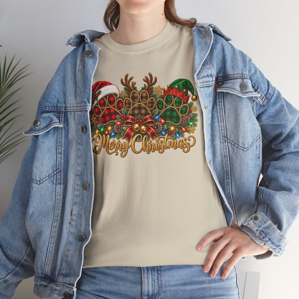Merry Christmas Paw Prints Holiday Graphic Tee