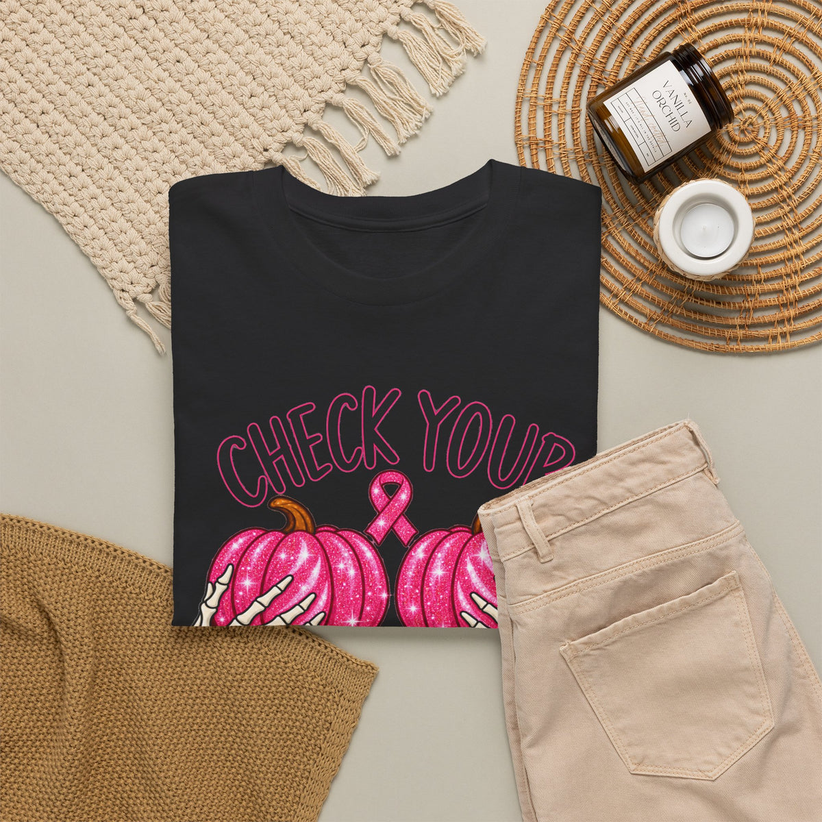 Breast Cancer Awareness T-Shirt — "Check Your Pumpkins for Lumps" Pink Ribbon Tee
