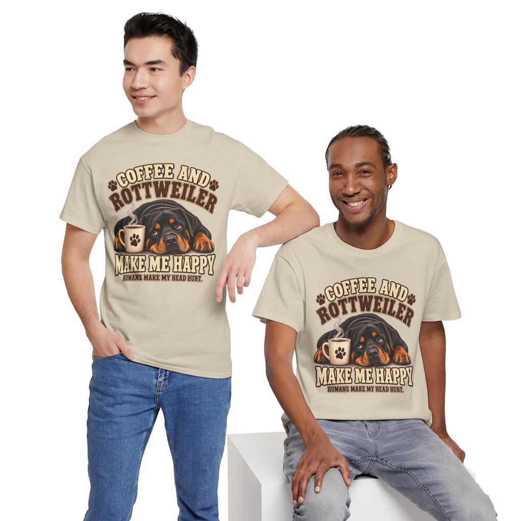 Coffee and Rottweiler Tee — "Coffee and Rottweiler Make Me Happy" Dog Lover Shirt