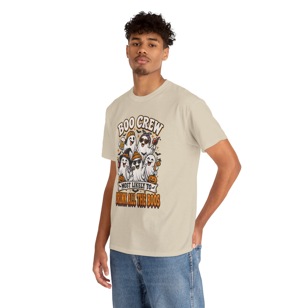 Boo Crew Halloween Tee — “Most Likely To Drink All The Boos” Ghost Party Shirt