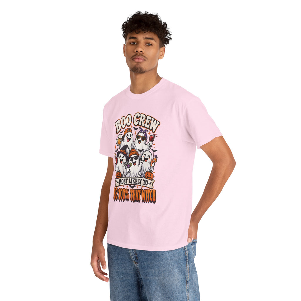 Boo Crew Halloween T-Shirt – "Most Likely To Be 100% That Witch" Ghosts Tee