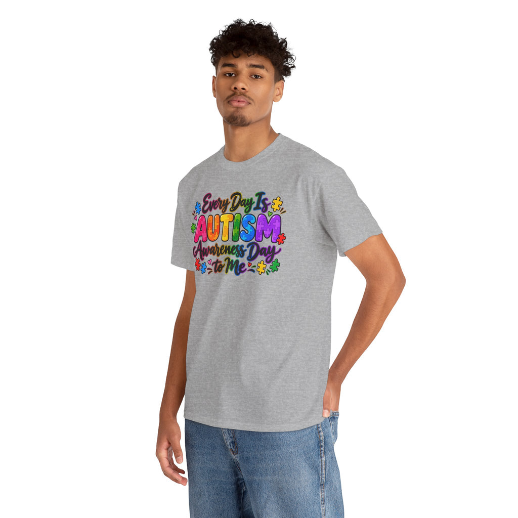 Autism Awareness T-Shirt — "Every Day Is Autism Awareness Day to Me" Colorful Puzzle Tee