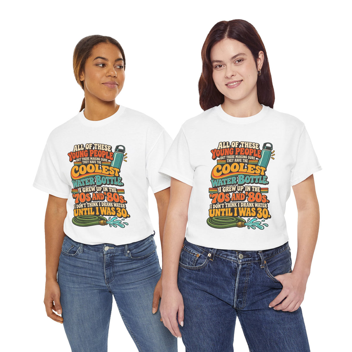 Retro 70s-80s Funny Water Bottle Tee — "Coolest Water Bottle" Graphic T-Shirt