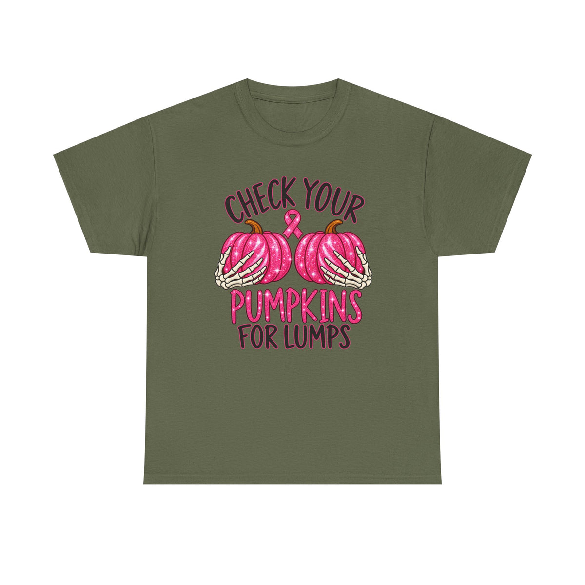 Breast Cancer Awareness T-Shirt — "Check Your Pumpkins for Lumps" Pink Ribbon Tee