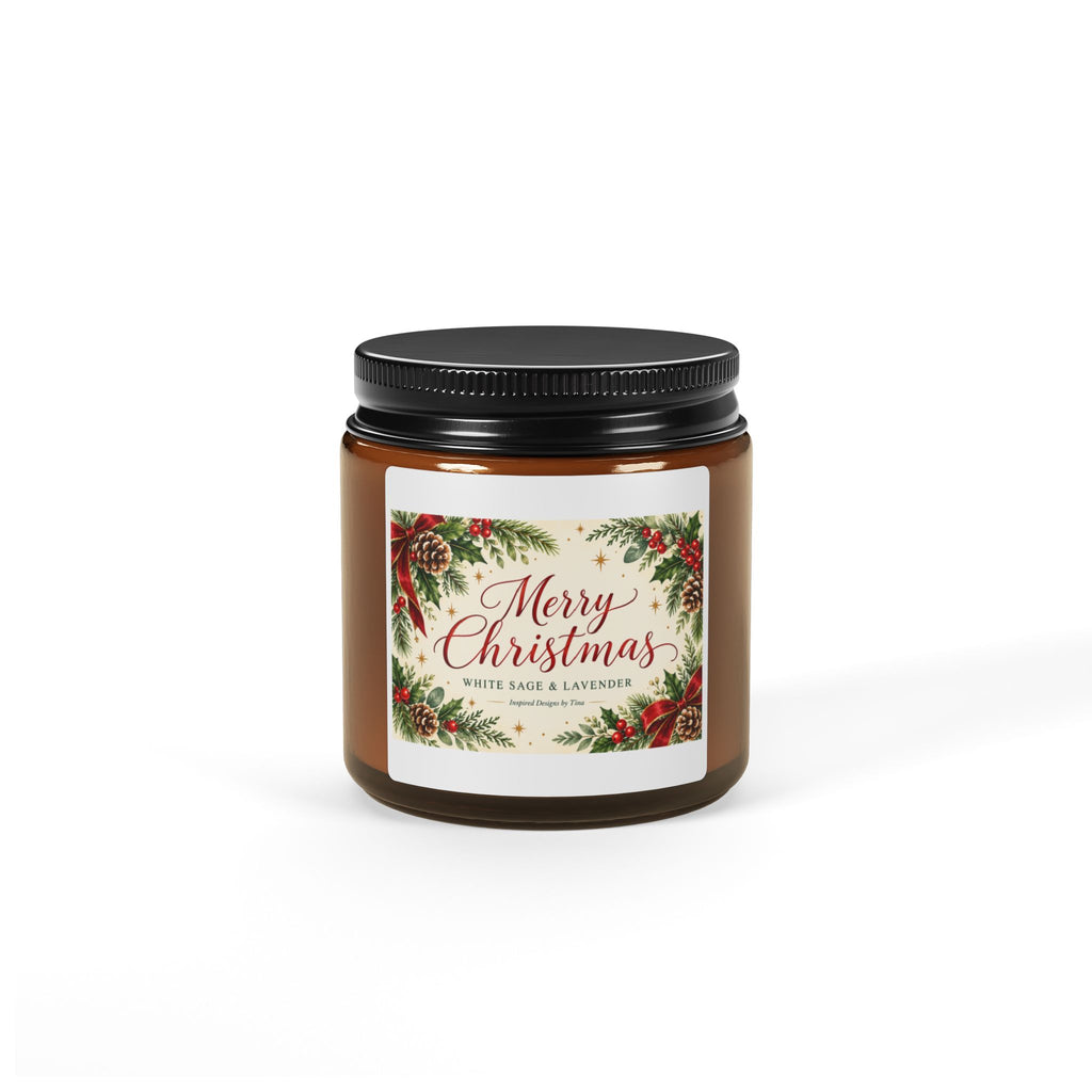 Merry Christmas White Sage and Lavender Scented Soy Candle – Festive Holiday Gift