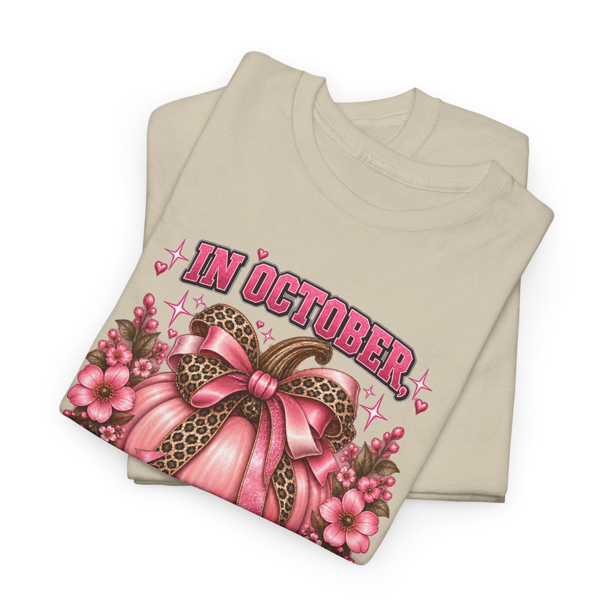 Breast Cancer Awareness T-Shirt — "In October We Wear Pink" Pumpkin Design