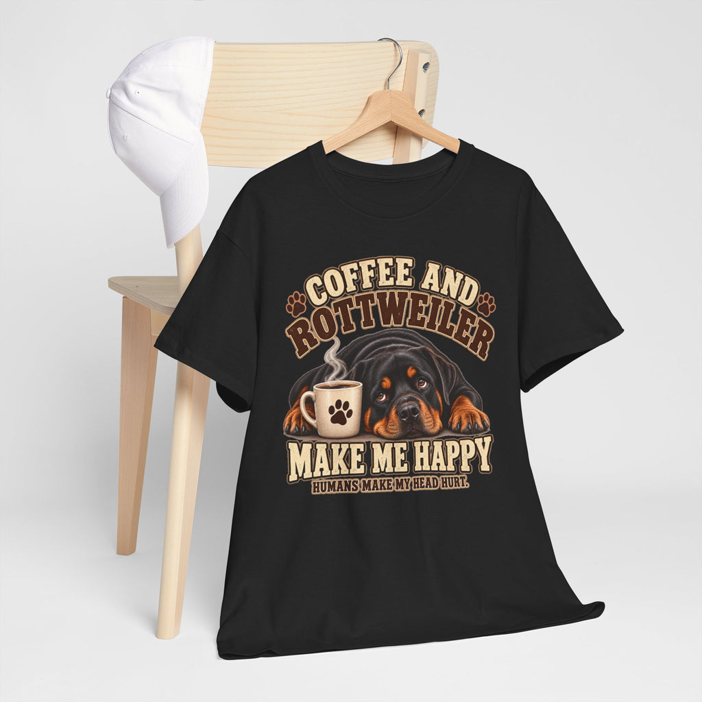 Coffee and Rottweiler Tee — "Coffee and Rottweiler Make Me Happy" Dog Lover Shirt
