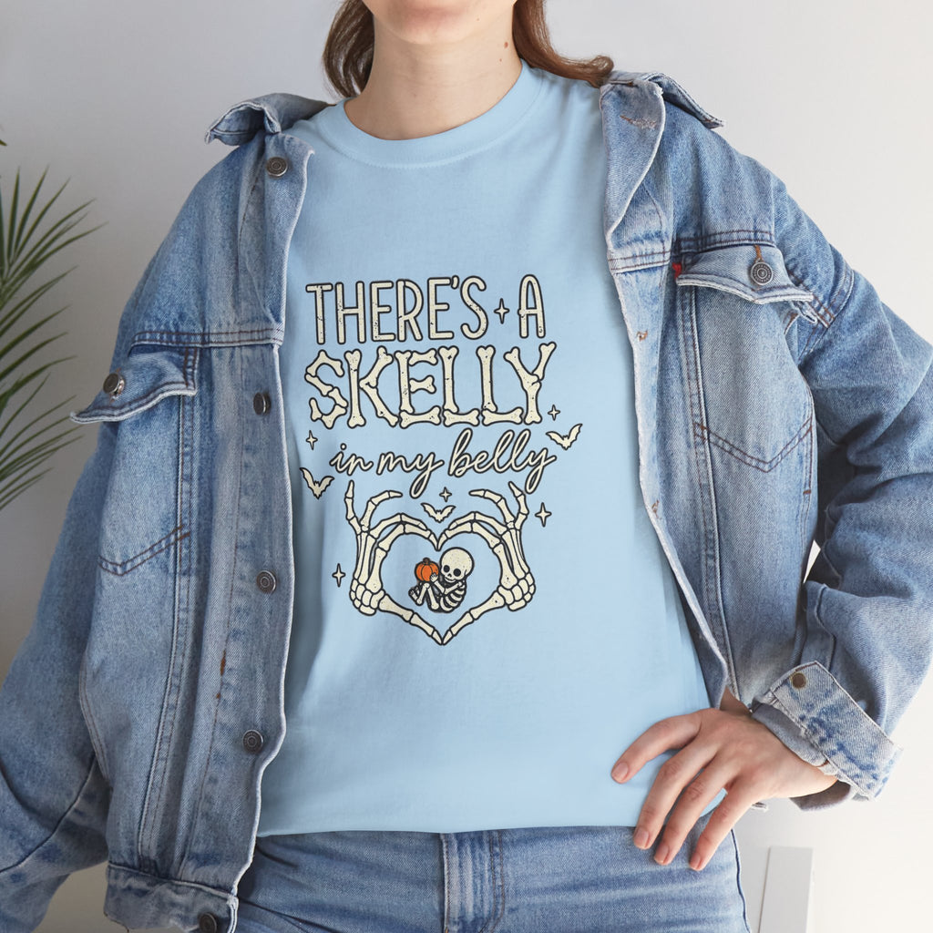 Skeleton Heart T‑Shirt — "There's a Skelly in My Belly" Cute Halloween Tee