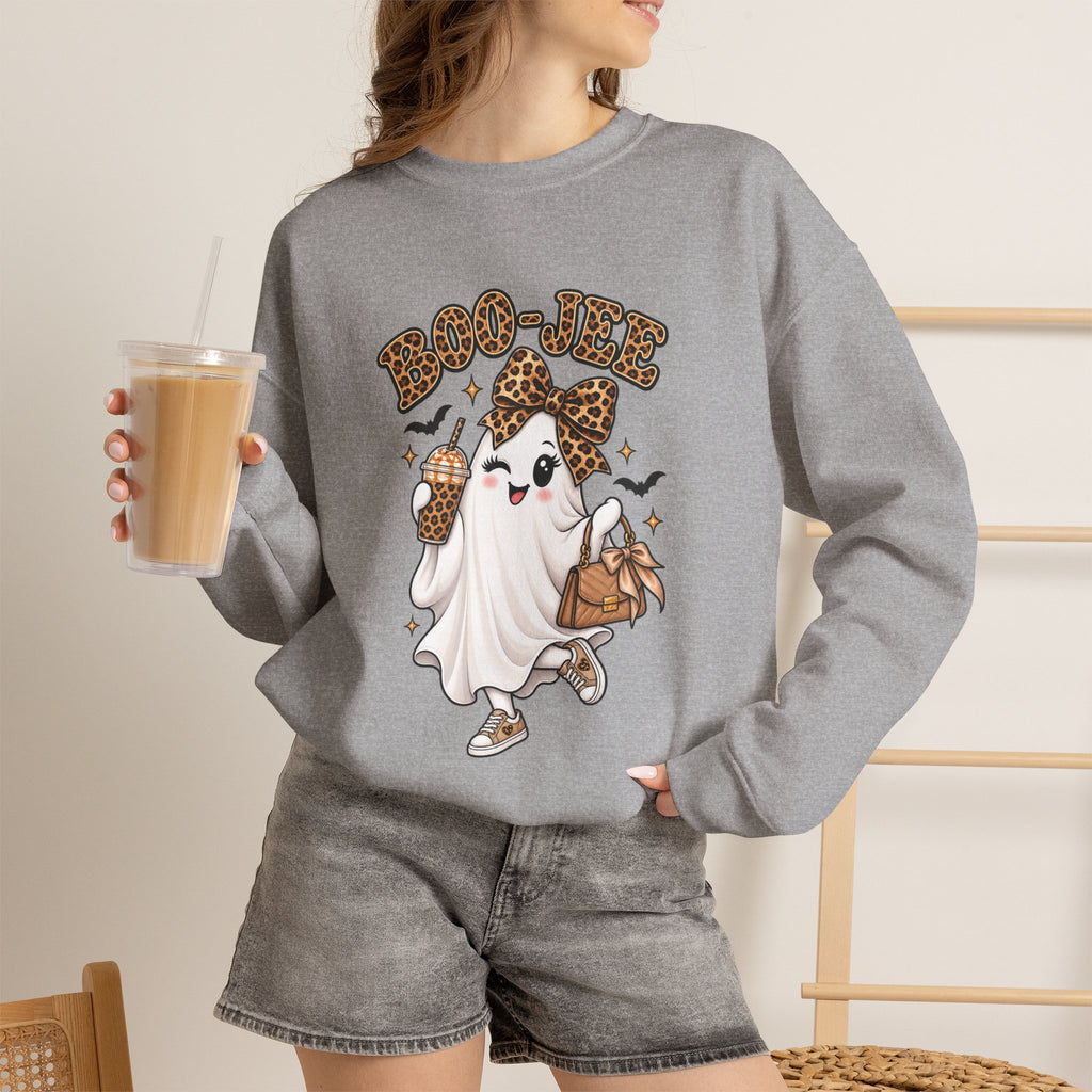 Ghost Trick Crewneck Sweatshirt — "Boo-tiful" Leopard Halloween Ghost Design