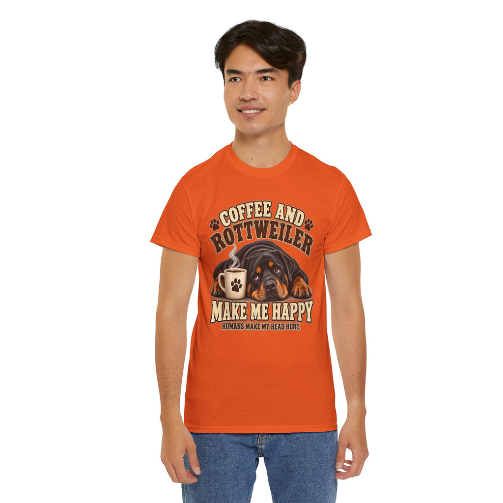 Coffee and Rottweiler Tee — "Coffee and Rottweiler Make Me Happy" Dog Lover Shirt