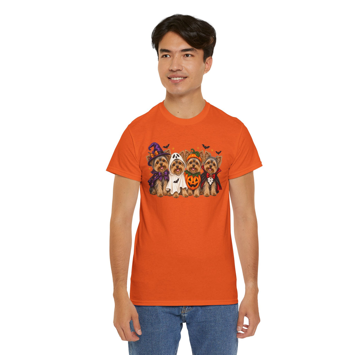 Halloween Yorkie T-Shirt — Cute Yorkies in Costumes (Pumpkin, Ghost, Witch, Vampire)