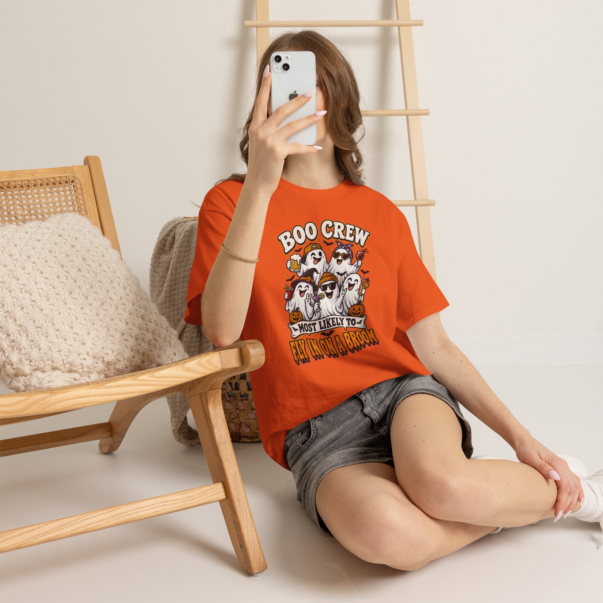 Boo Crew T-Shirt — “Most Likely to Fly on a Broom” Halloween Ghost Tee