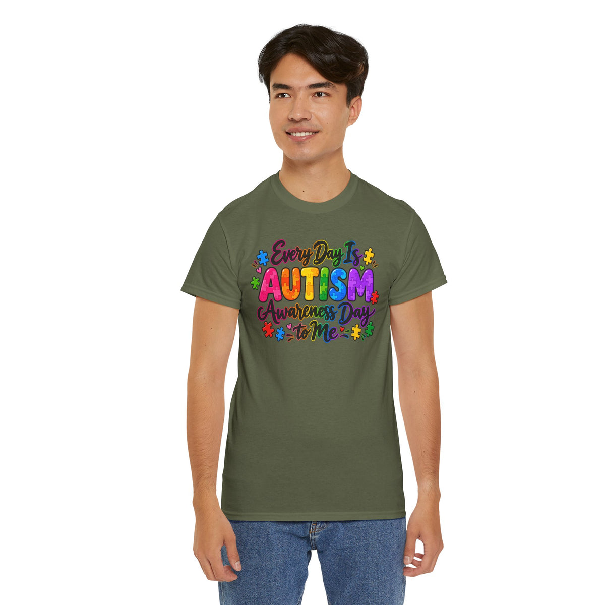 Autism Awareness T-Shirt — "Every Day Is Autism Awareness Day to Me" Colorful Puzzle Tee
