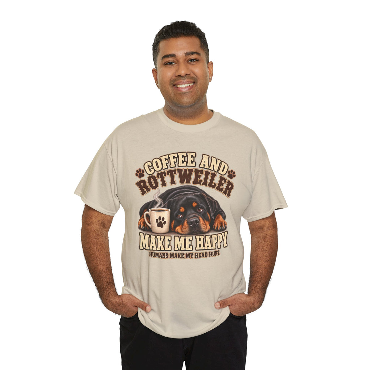 Coffee and Rottweiler Tee — "Coffee and Rottweiler Make Me Happy" Dog Lover Shirt