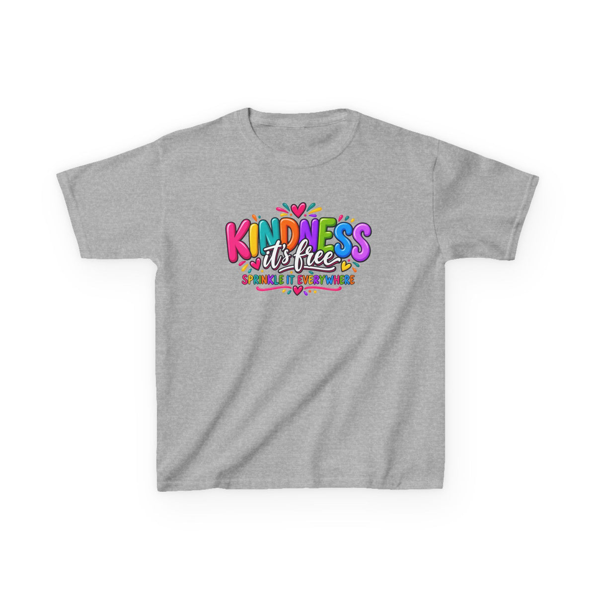 Kids Tee — "Kindness Is Free" Colorful Rainbow Graphic
