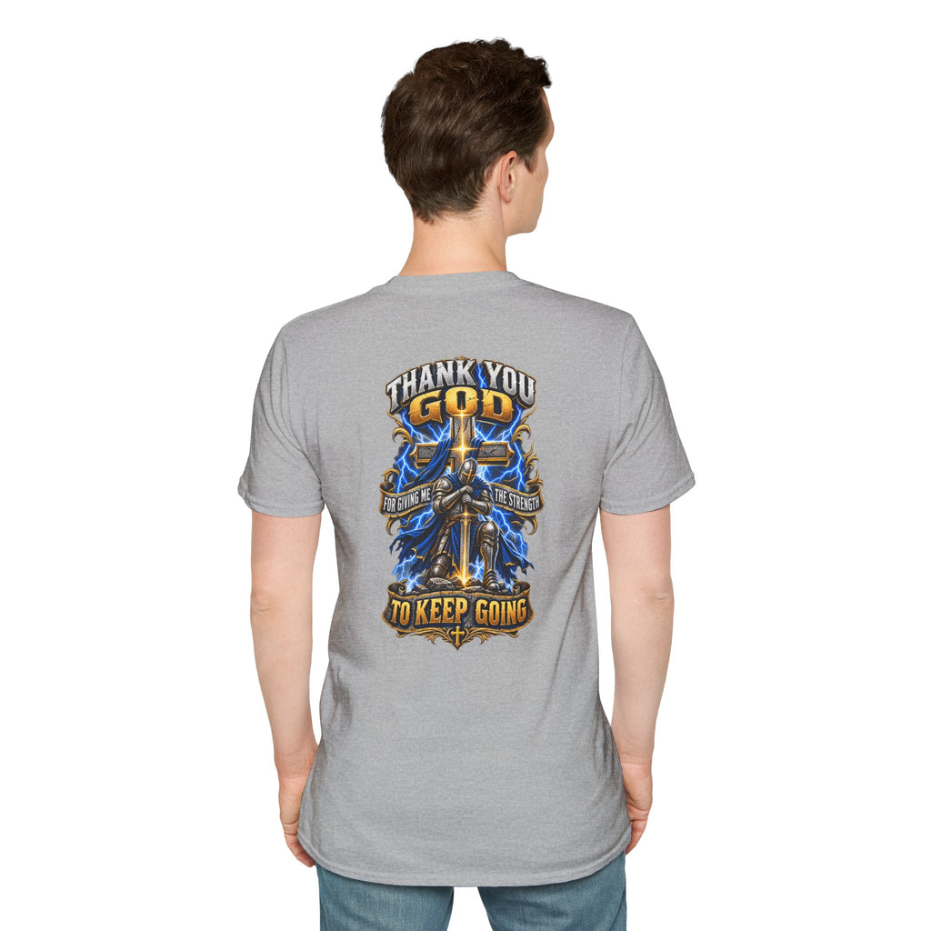 T-Shirt — "Thank You God I Keep Going" Faith Graphic Pocket Tee