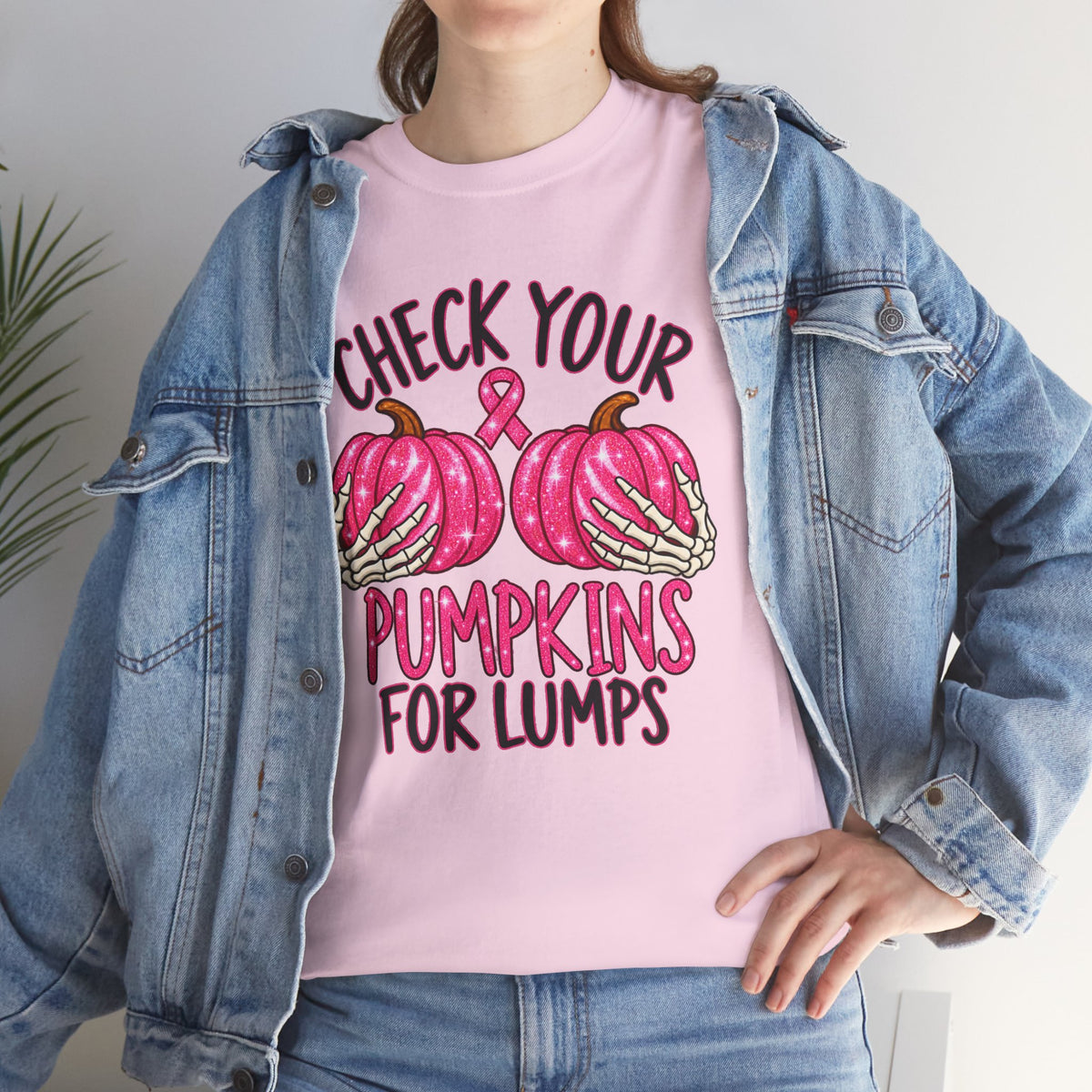 Breast Cancer Awareness T-Shirt — "Check Your Pumpkins for Lumps" Pink Ribbon Tee