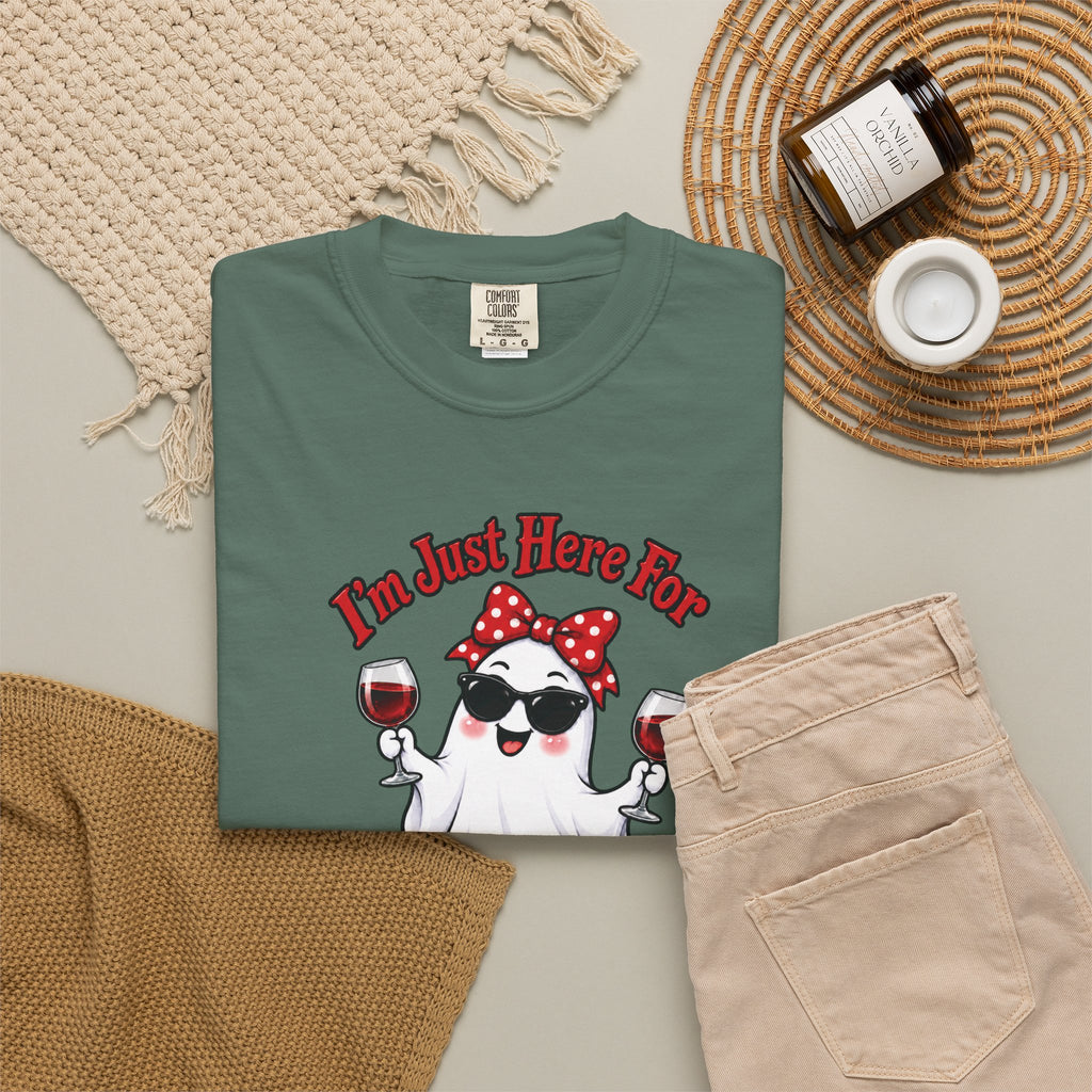 Wine Ghost T-Shirt — "I'm Just Here For The Spirits" Halloween Tee