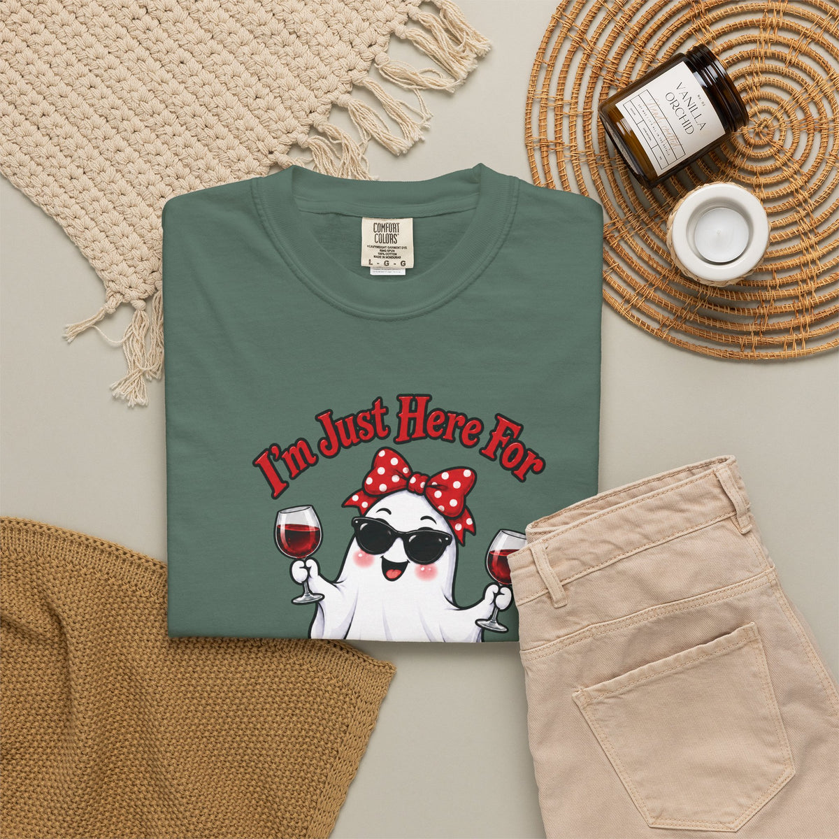 Wine Ghost T-Shirt — "I'm Just Here For The Spirits" Halloween Tee