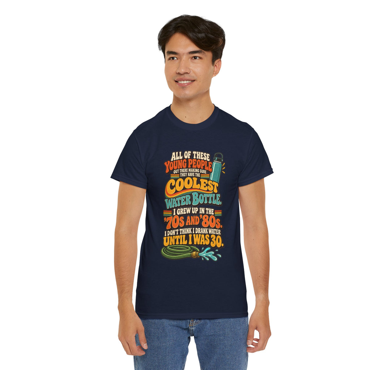 Retro 70s-80s Funny Water Bottle Tee — "Coolest Water Bottle" Graphic T-Shirt