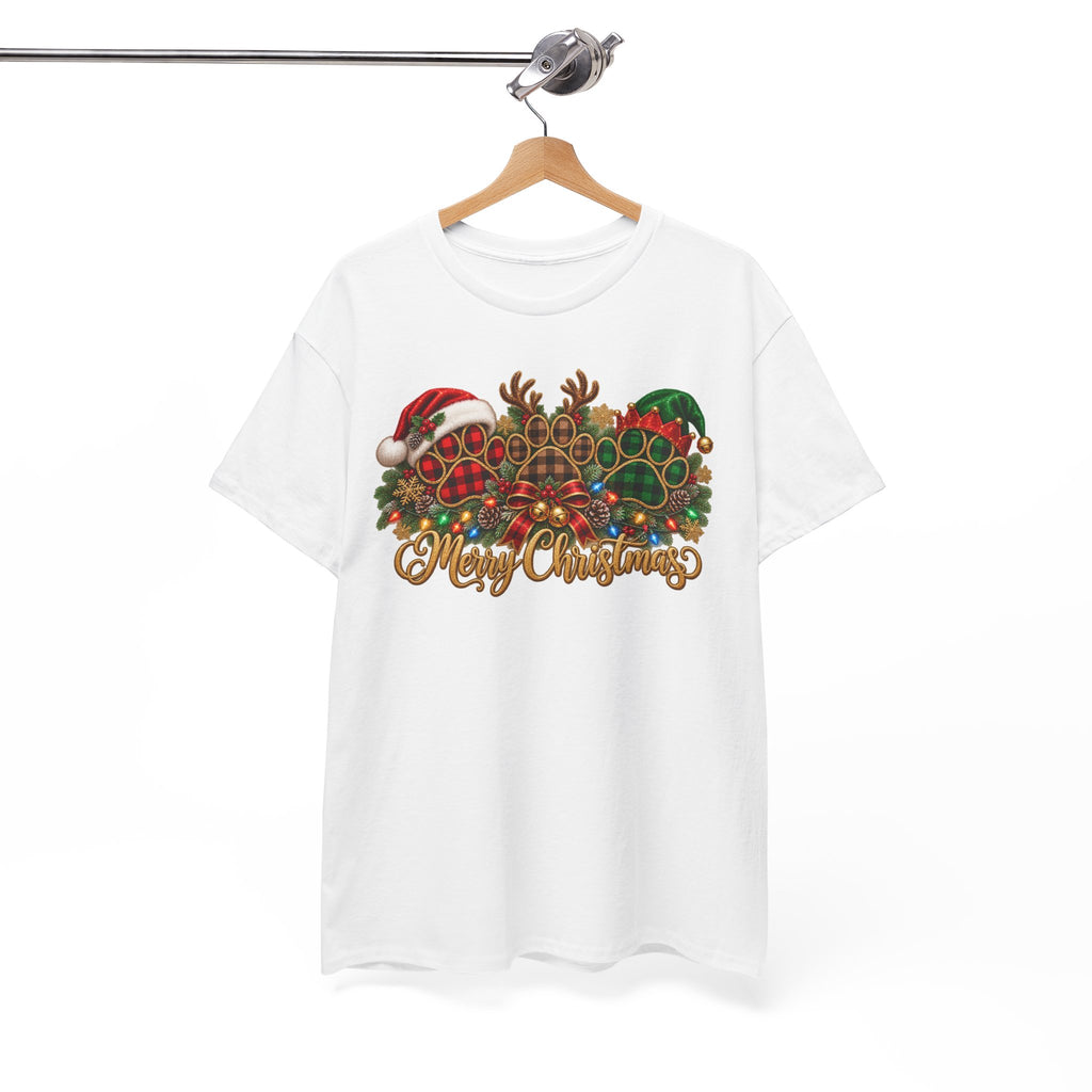Merry Christmas Paw Prints Holiday Graphic Tee