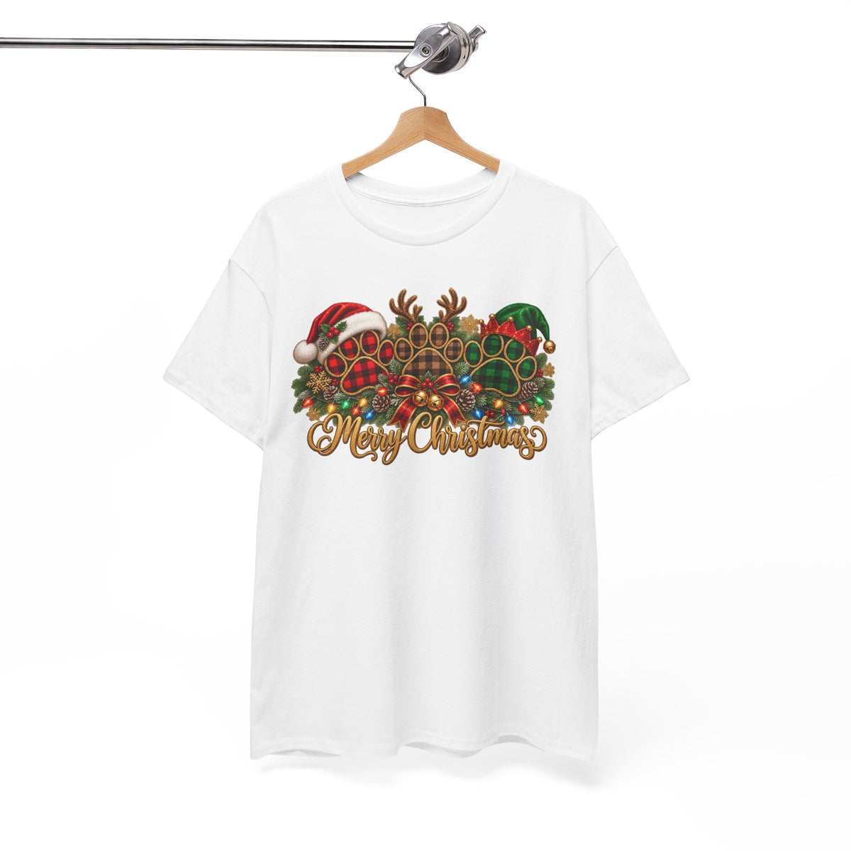 Merry Christmas Paw Prints Holiday Graphic Tee
