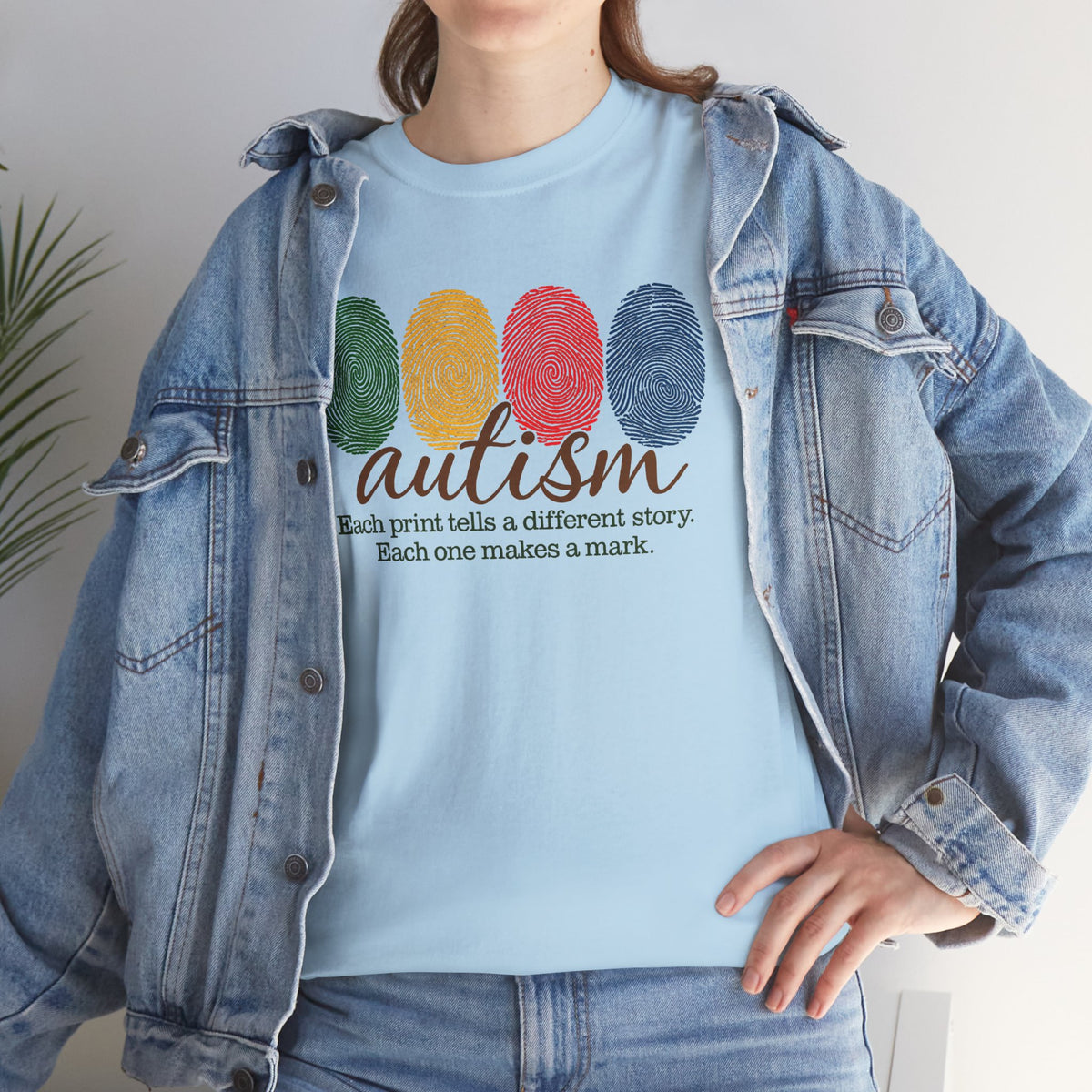 Autism Awareness T-Shirt — "Each Print Tells a Different Story" Colorful Fingerprint Tee