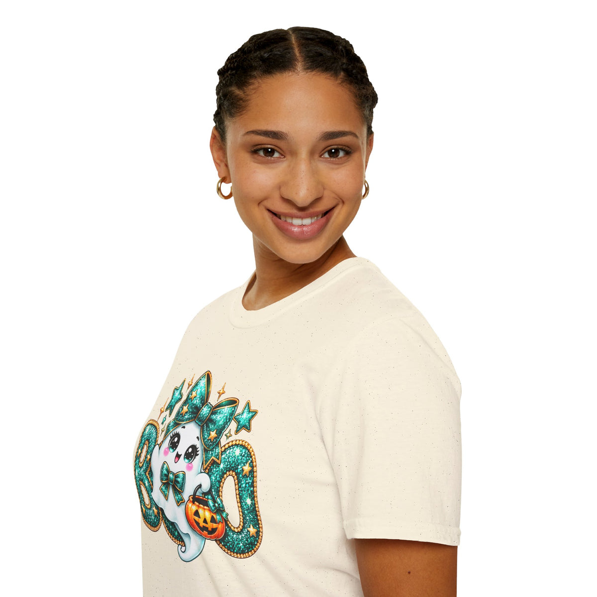 Boo Ghost Graphic T-Shirt — Cute Teal Glitter Halloween Tee