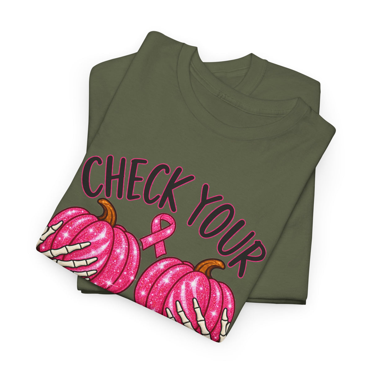 Breast Cancer Awareness T-Shirt — "Check Your Pumpkins for Lumps" Pink Ribbon Tee