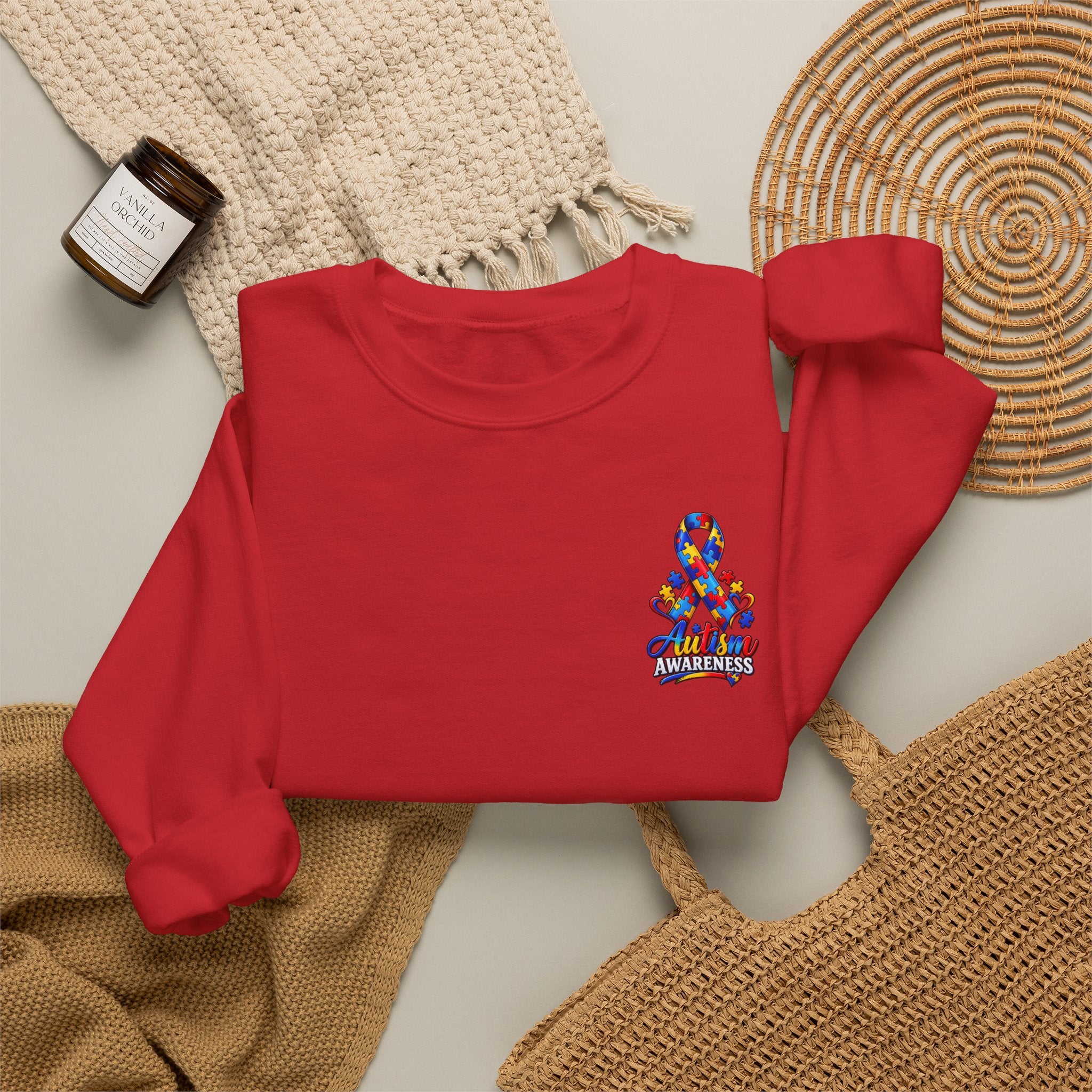Autism Awareness Crewneck Sweatshirt — "Color Outside the Lines" Puzzle Ribbon Design