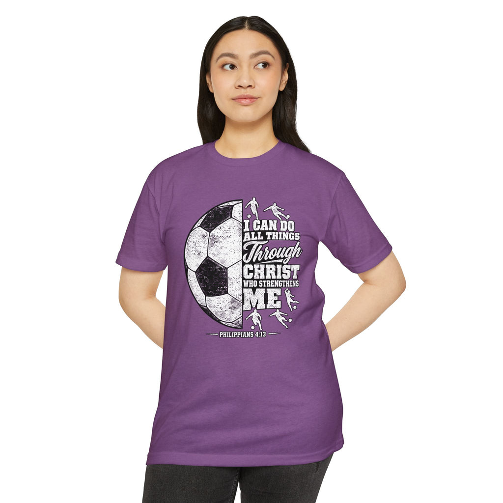 Christian Soccer T-Shirt — “I Can Do All Things Through Christ” Faith Soccer Tee