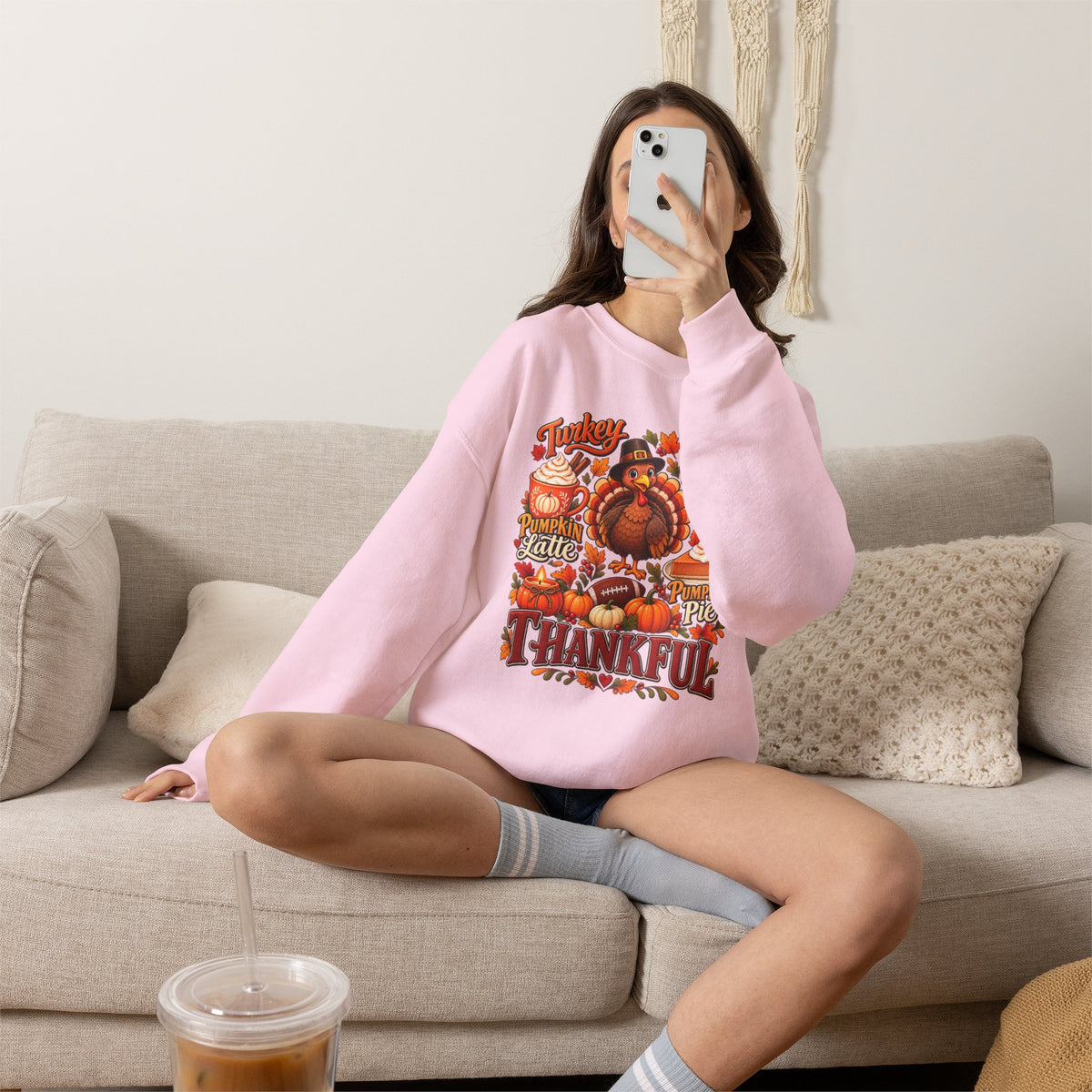 Thankful Thanksgiving Sweatshirt — Cute Turkey & Fall Harvest Crewneck