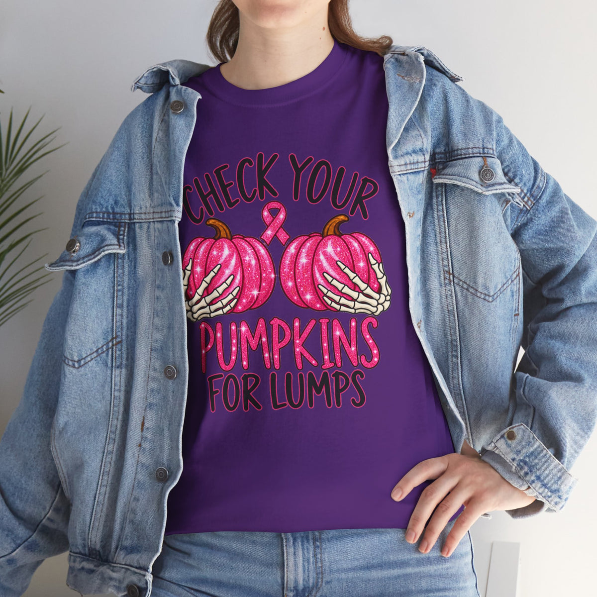 Breast Cancer Awareness T-Shirt — "Check Your Pumpkins for Lumps" Pink Ribbon Tee