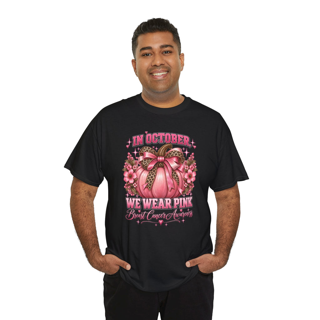Breast Cancer Awareness T-Shirt — "In October We Wear Pink" Pumpkin Design