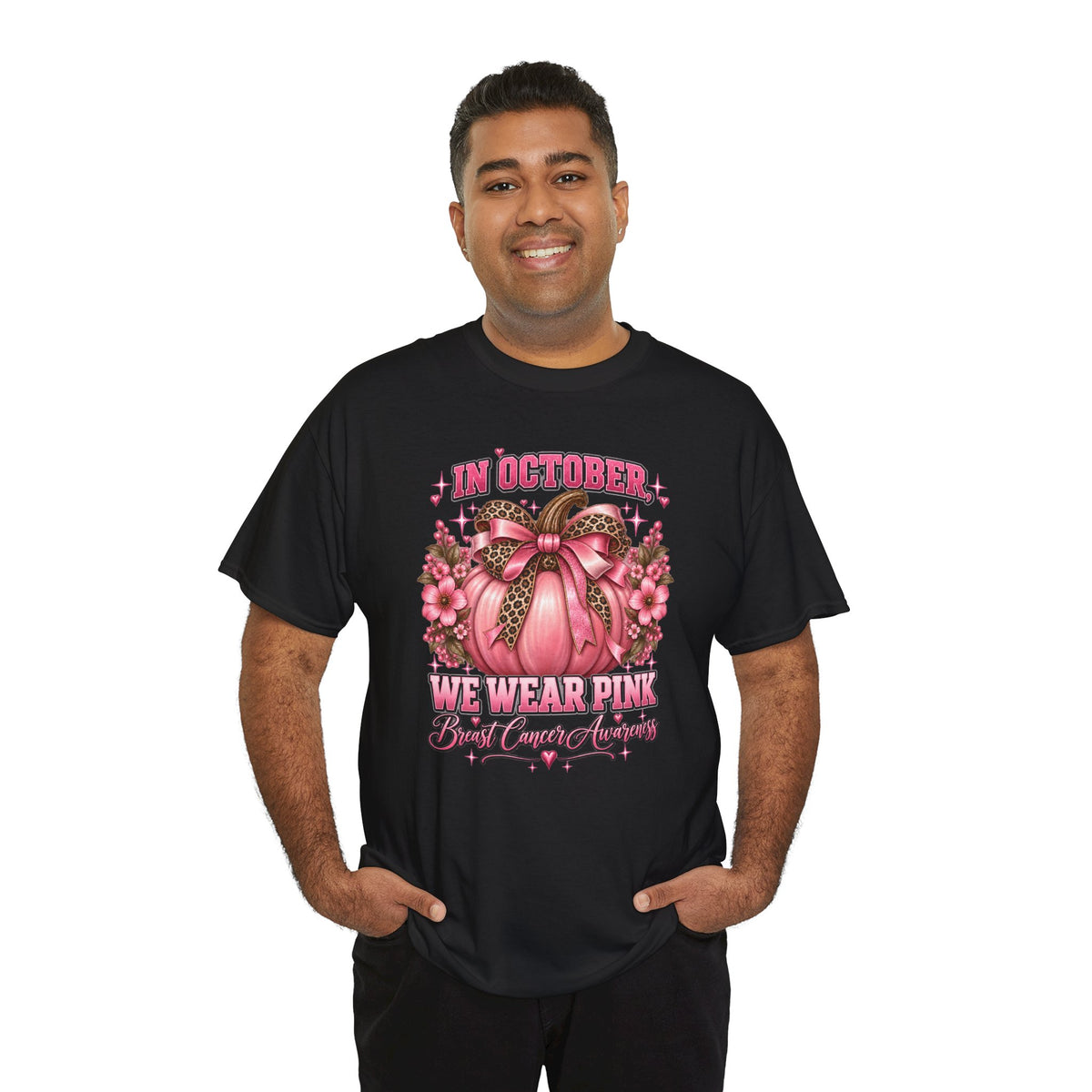 Breast Cancer Awareness T-Shirt — "In October We Wear Pink" Pumpkin Design