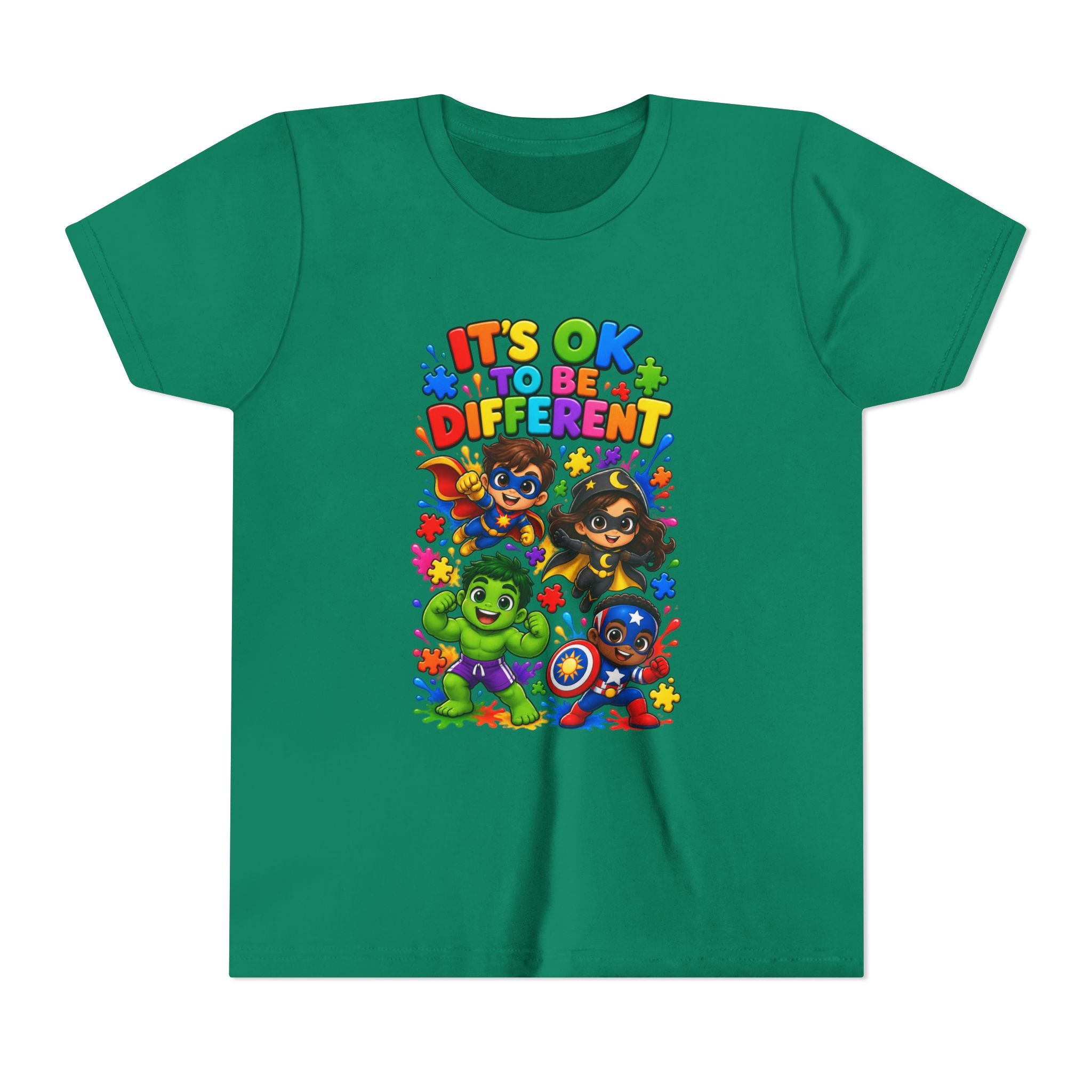 Kids T-Shirt — "It's OK to Be Different" Colorful Superhero Diversity Tee