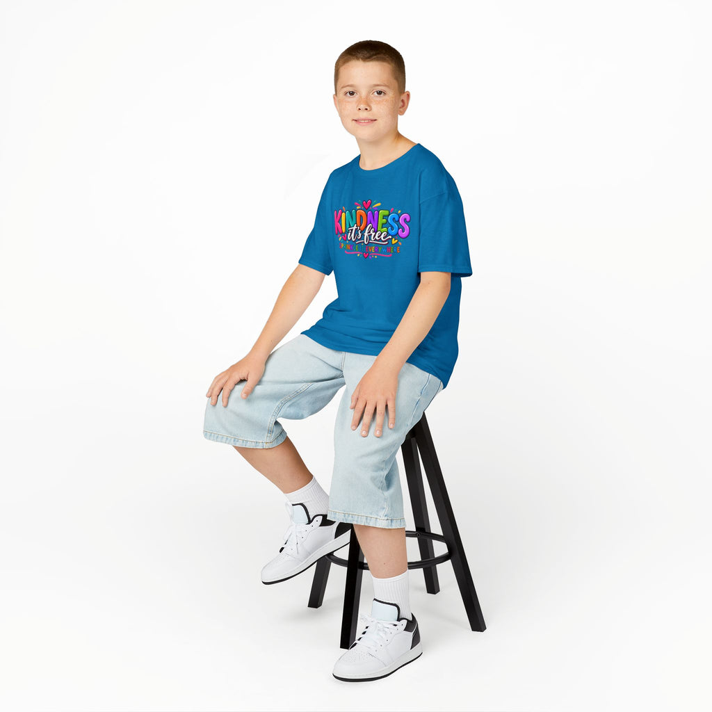 Kids Tee — "Kindness Is Free" Colorful Rainbow Graphic